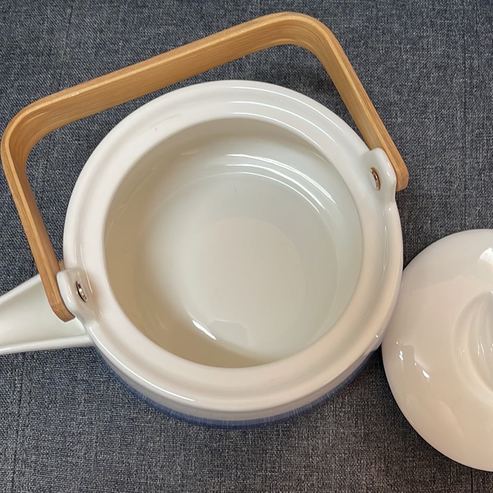 Crate & Barrel Blue Stripped Teapot and Cups Set - Picture 6 of 14